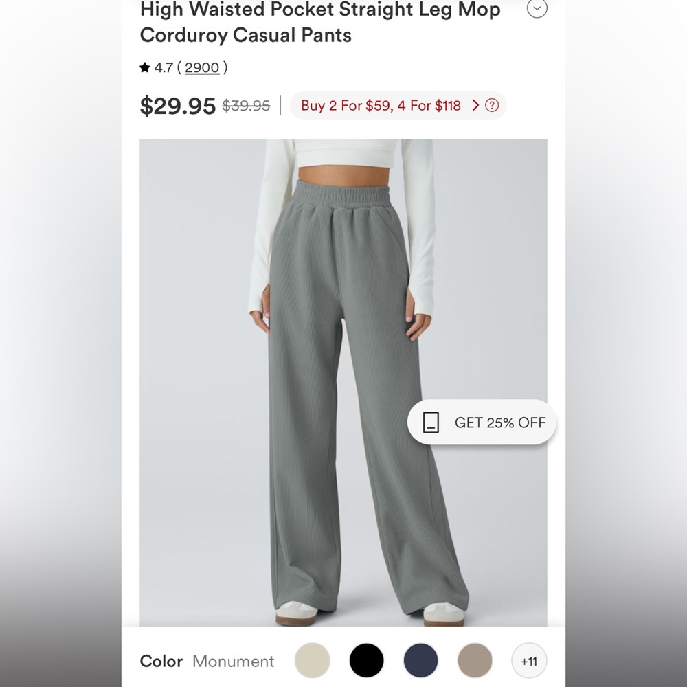 High Waisted Pocket Straight Leg Corduroy Pants in color Monument. Medium Tall